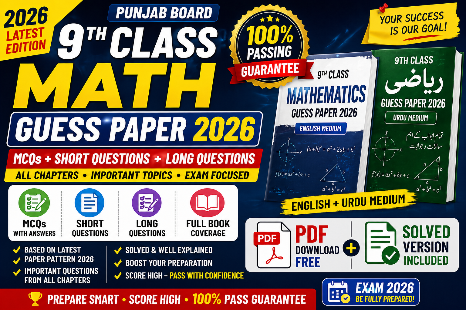 9th class math guess paper 2026
